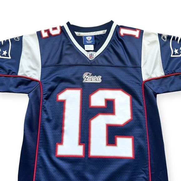 🔃New England Patriots #12 Tom Brady Blue NFL Short Sleeve Jersey - Picture 3 of 12